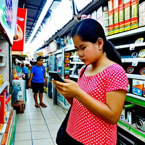 Home 6 Smart Shopping**
"A fully clothed Filipina woman in modest clothing, browsing appliances at Divisoria Market in Manila, comparing prices on her smartphone, safe for work, appropriate content, perfect anatomy, natural pose, professional, family-friendly."
**