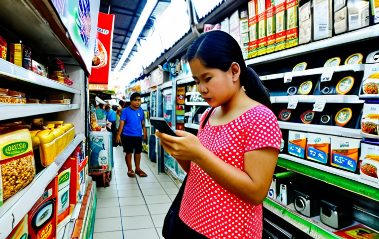 Smart Shopping**

"A fully clothed Filipina woman in modest clothing, browsing appliances at Divisoria Market in Manila, comparing prices on her smartphone, safe for work, appropriate content, perfect anatomy, natural pose, professional, family-friendly."

**